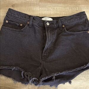 Black Denim Frayed Hem Shorts